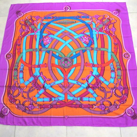 ❤️49X 51 CAVALCADOUR Equestrian 100% SILK TWILL Made France Piano Shawl Scarf - Picture 1 of 11